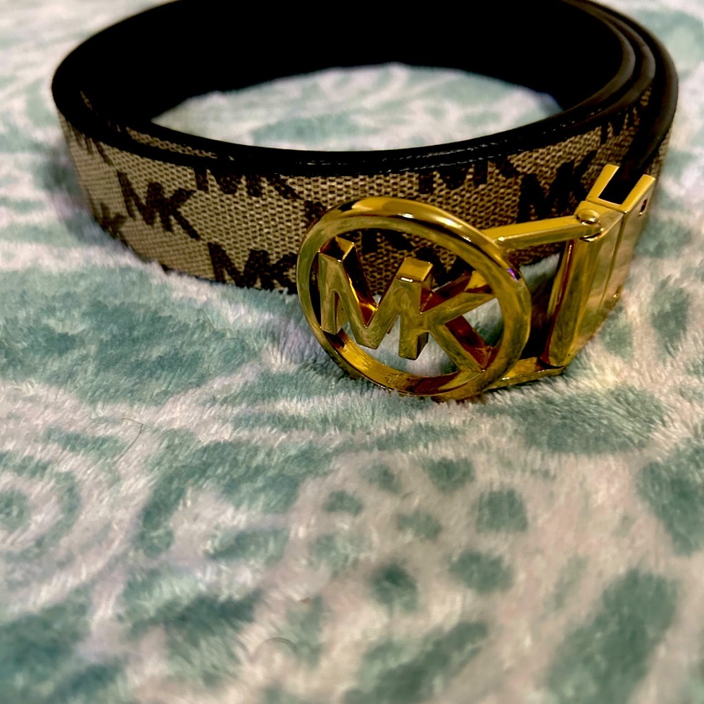Michael Kors Gold Buckle Monogram Belt